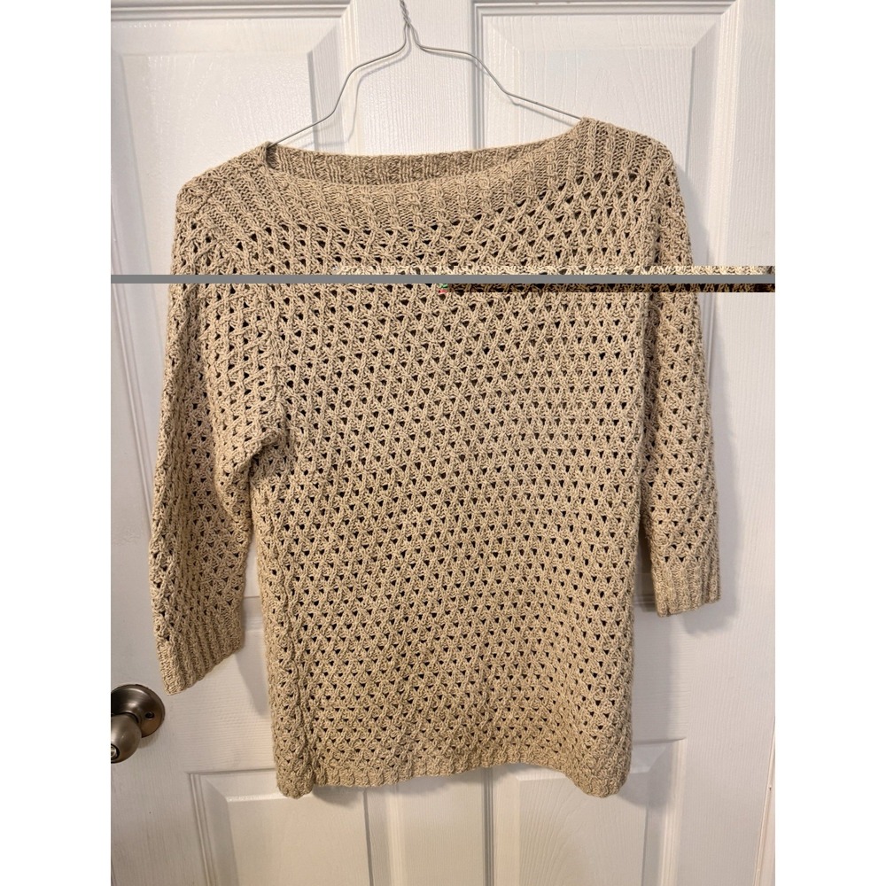 Vintage Ralph Lauren Women's Beige Linen Crochet Sweater Handknit Petite M Y2K